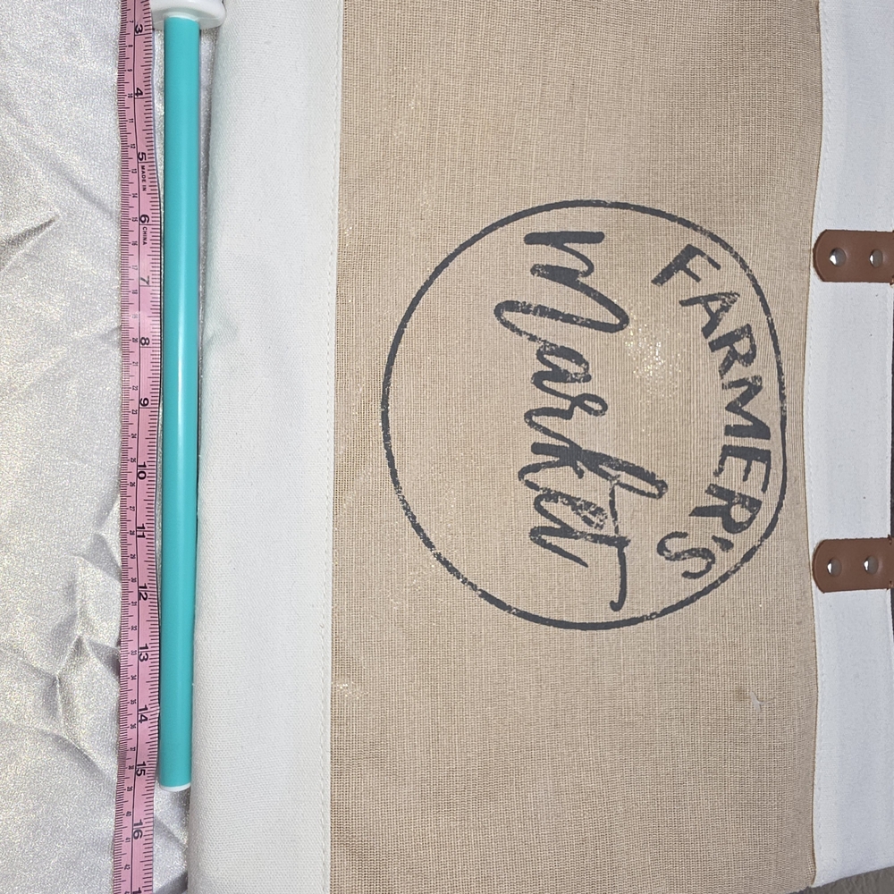Farmer's Market Canvas Tote Bag - Tan, Cream, Brown - Picture 5 of 9